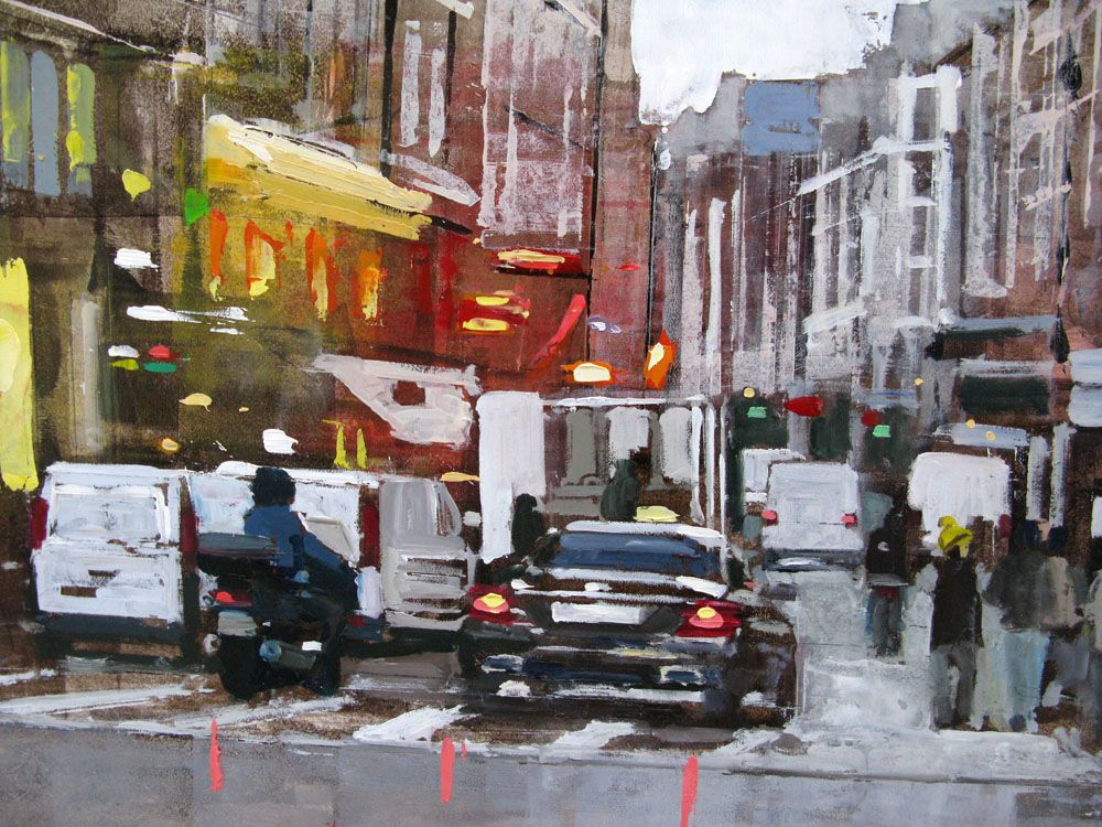 Tableau de ADRIEN FAVEAU a pour titre  RUE DU FAUBOURG MONTMARTRE style figuratif dim : ADRIEN FAVEAUprix:2500