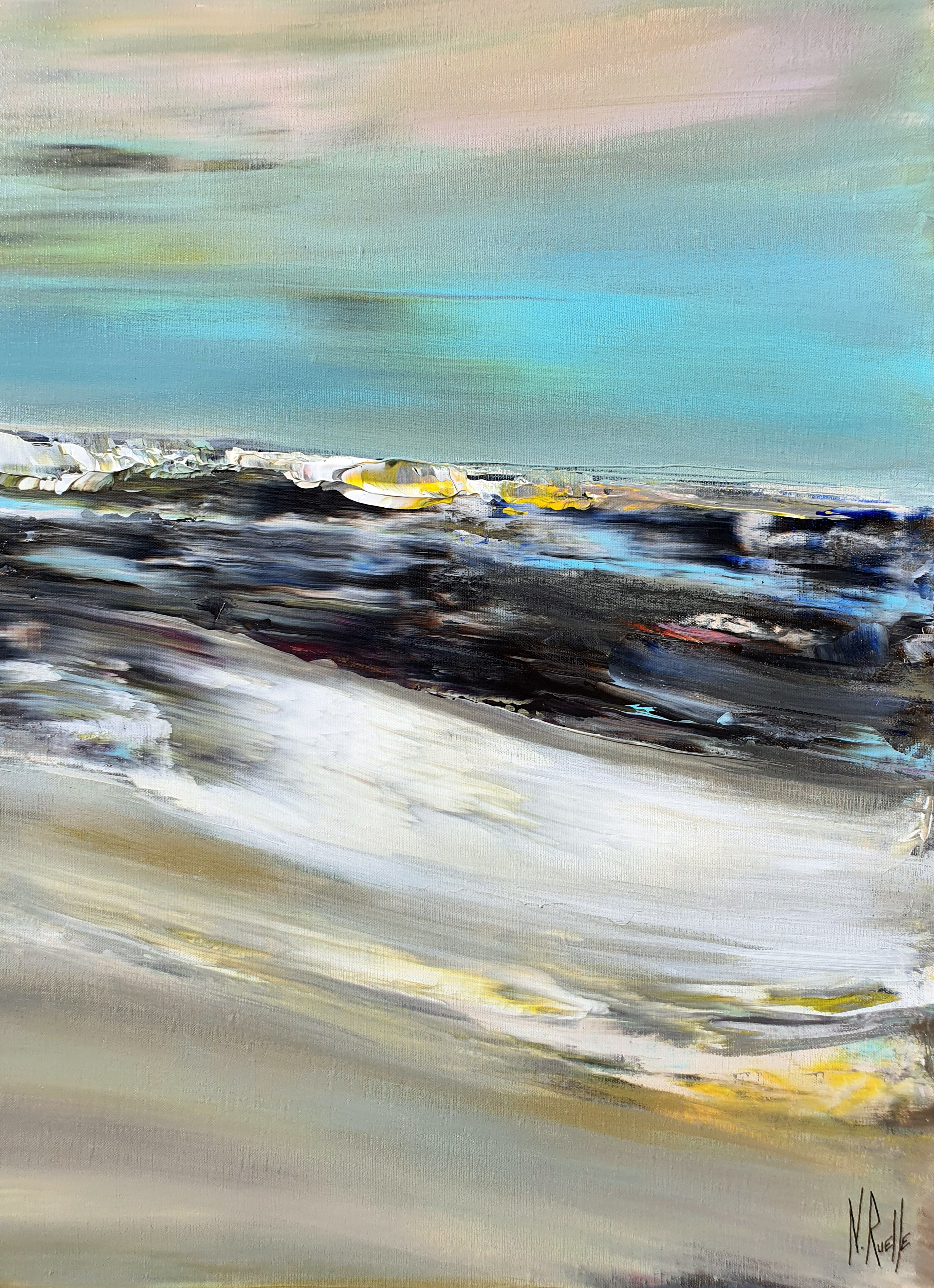 Tableau de RUELLE NICOLAS a pour titre  AU BOUT DU VOYAGE style abstrait dim : RUELLE NICOLASprix:1000