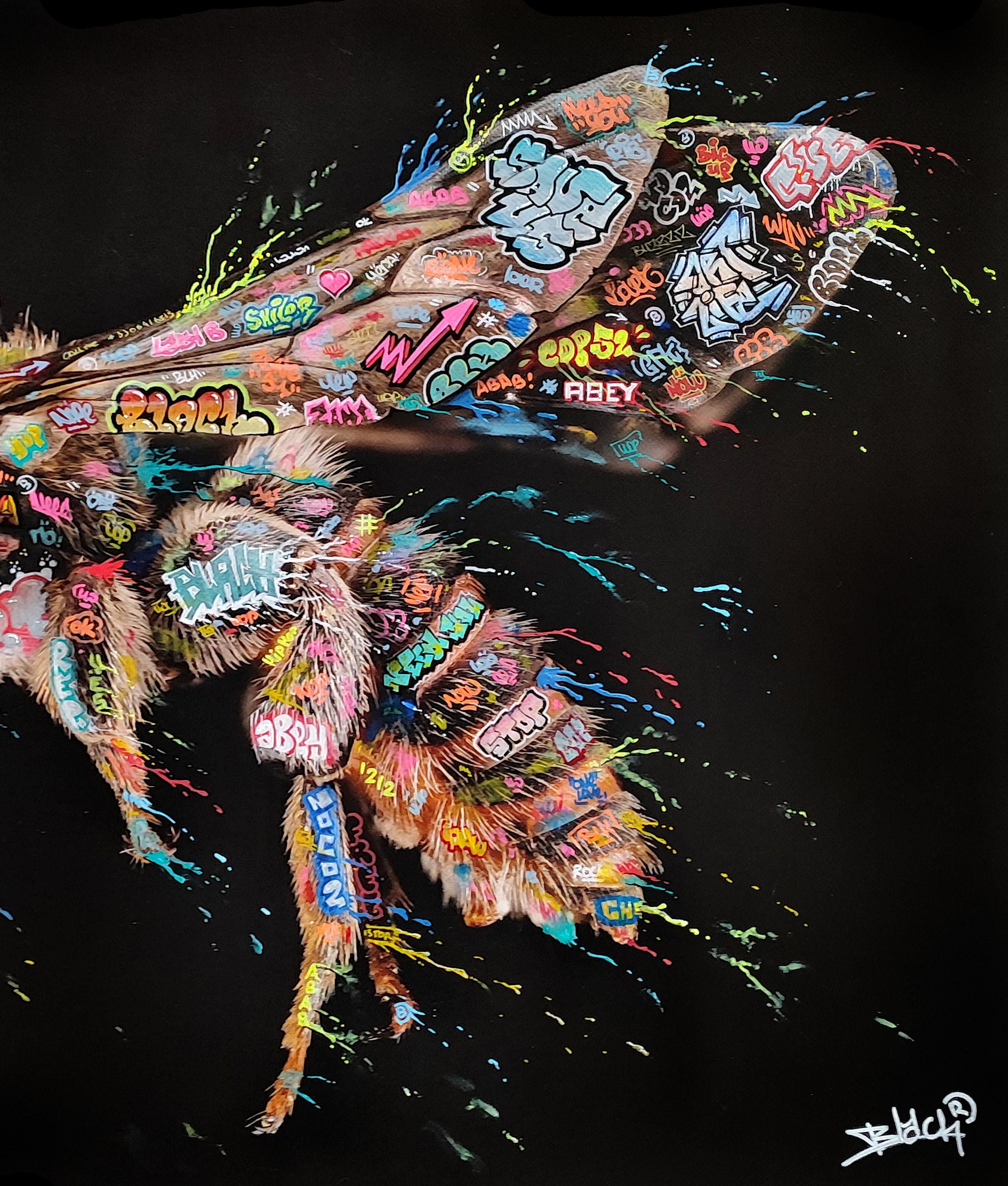 Tableau de BLACH a pour titre  Abeille style graffiti, street art dim : BLACHprix:550