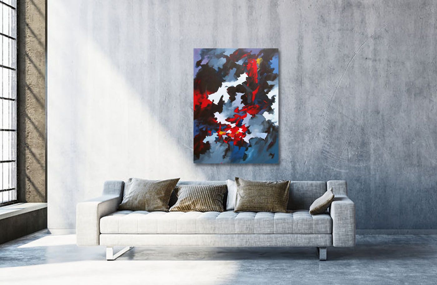 Tableau de BRUNEAU a pour titre  DANS LES ABYSSES DU LAC BAIKAL style abstrait dim : BRUNEAUprix: