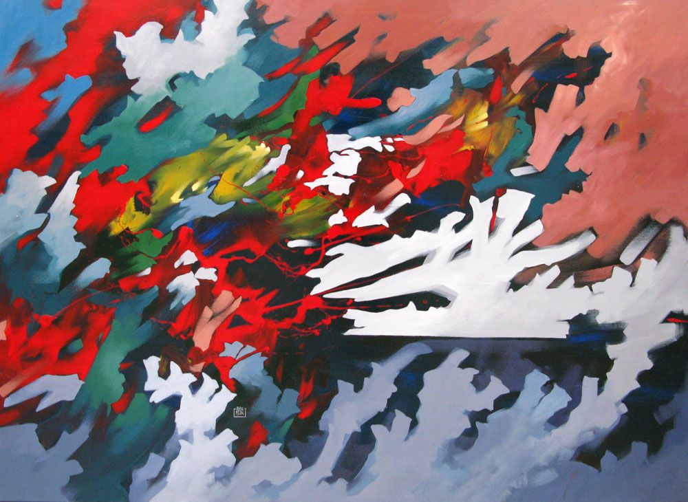 Tableau de BRUNEAU a pour titre  PEINTURE ABSTRAITE 54 style abstrait dim : BRUNEAUprix:1000