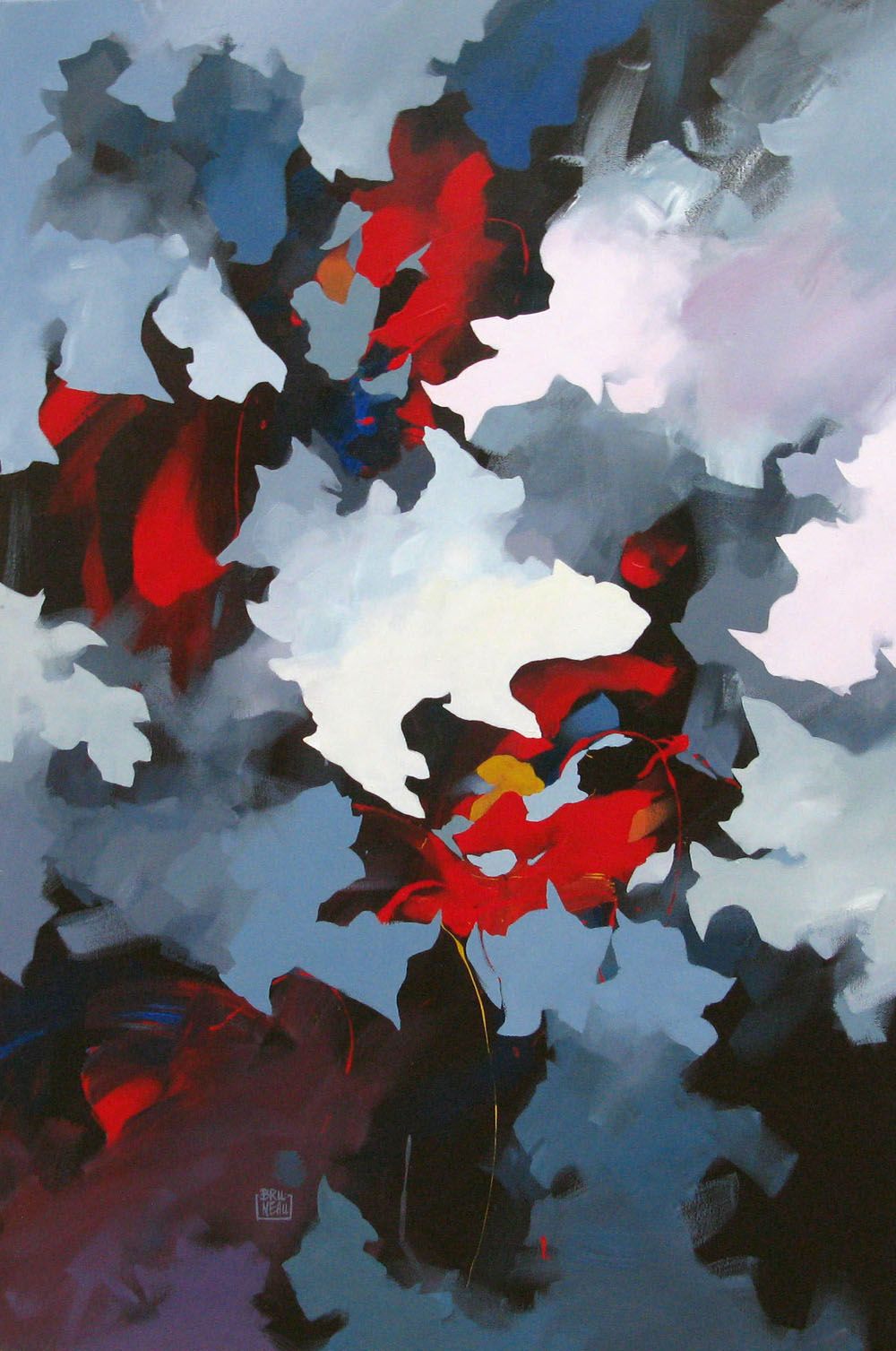 Tableau de BRUNEAU a pour titre  PEINTURE ABSTRAITE 89 style abstrait dim : BRUNEAUprix: