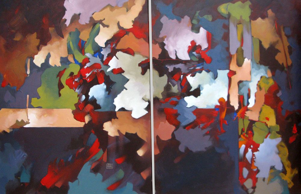 Tableau de BRUNEAU a pour titre  PEINTURE ABSTRAITE 25 DYPTIQUE style abstrait dim : BRUNEAUprix:580