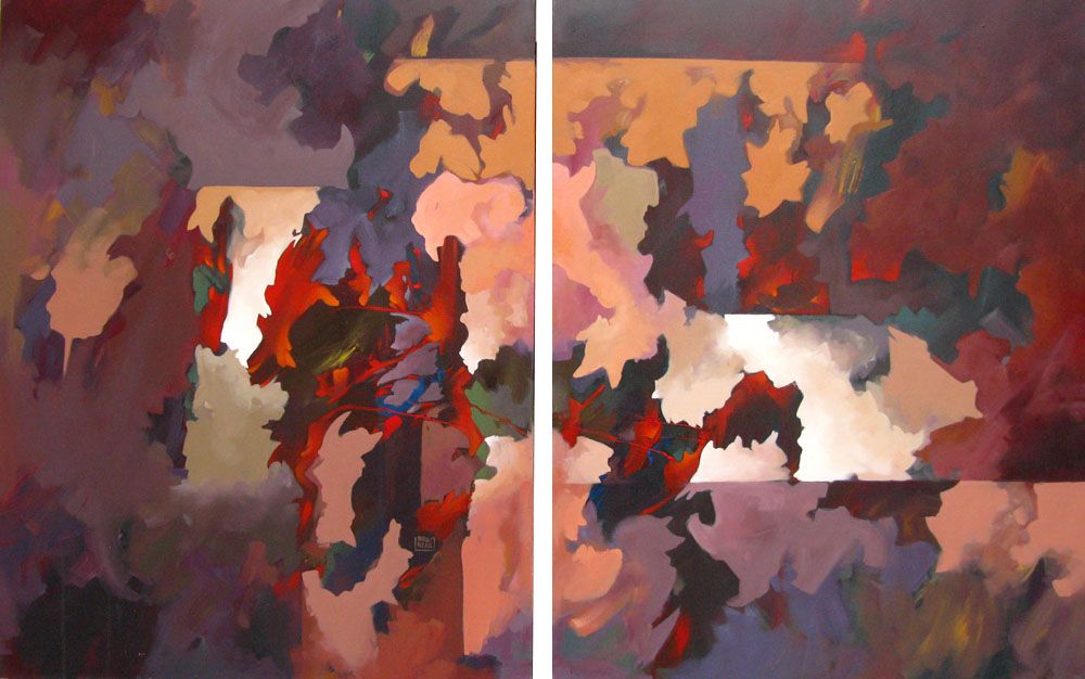 Tableau de BRUNEAU a pour titre  PEINTURE ABSTRAITE 16 - DYPTIQUE style abstrait dim : BRUNEAUprix:960