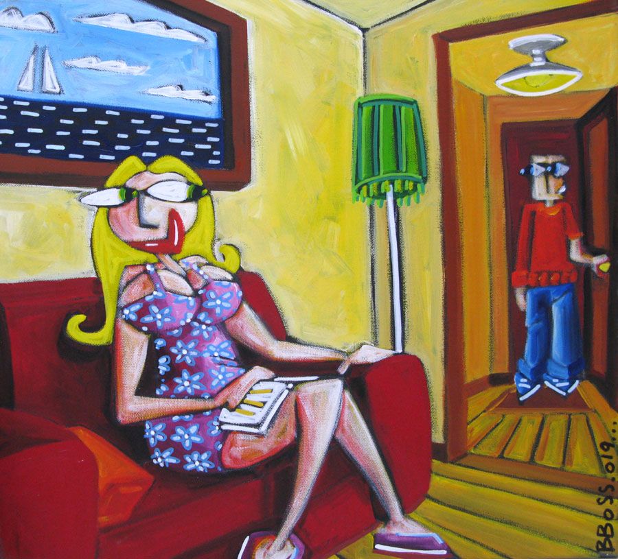 Tableau de B BOSS a pour titre  JULIE ATTEND SON JULES style no dim : B BOSSprix: