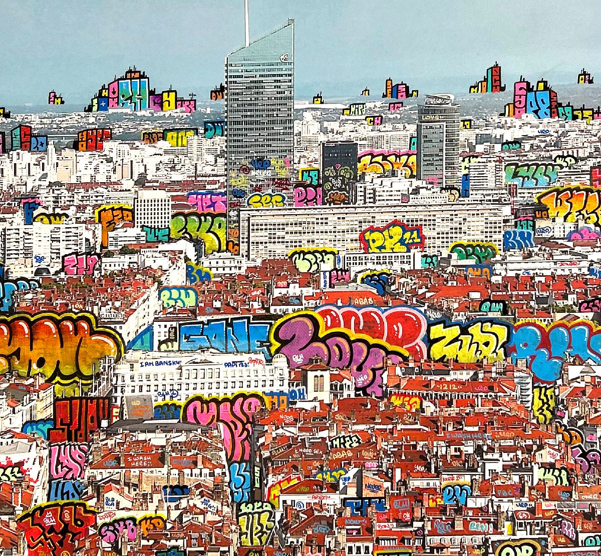 Tableau de BLACH a pour titre  Lyon carré XL style graffiti, street art dim : BLACHprix:950