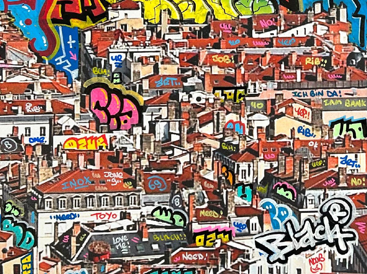 Tableau de BLACH a pour titre  Lyon carré XL style graffiti, street art dim : BLACHprix:950