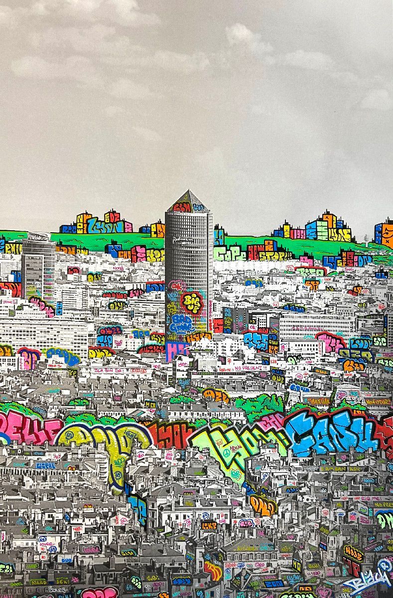 Tableau de BLACH a pour titre  Lyon colorfull XL style graffiti, street art dim : BLACHprix:950