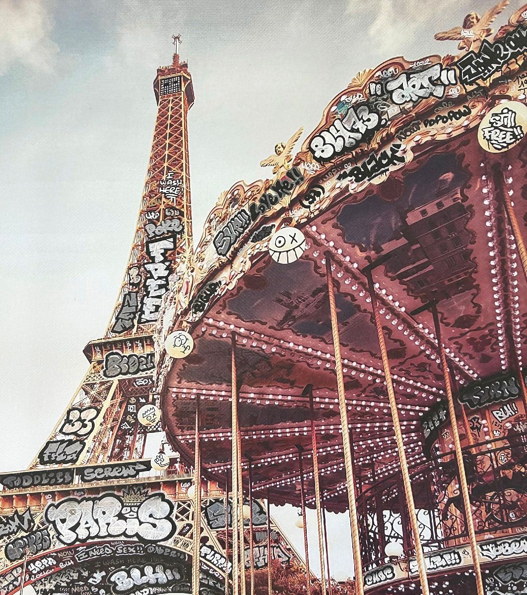 Editions d'art de BLACH a pour titre  Tour Eiffel et le Manège style graffiti, street art dim : BLACHprix:160