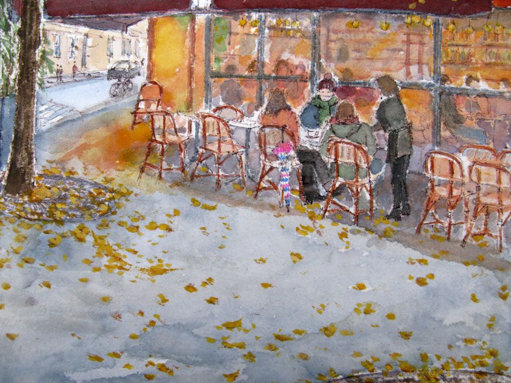 Tableau de JEONG MIN LEE a pour titre  Café terrasse à la butte Montmartre style figuratif dim : JEONG MIN LEEprix:160