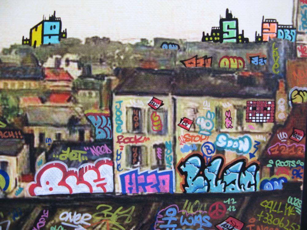 Tableau de BLACH a pour titre  Cézanne montparnasse rue de l'ouest 1880 style graffiti, street art dim : BLACHprix:320