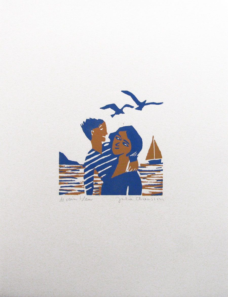 Editions d'art de JULIA CHAUSSON a pour titre  LE COIN BLEU style figuratif dim : JULIA CHAUSSONprix: