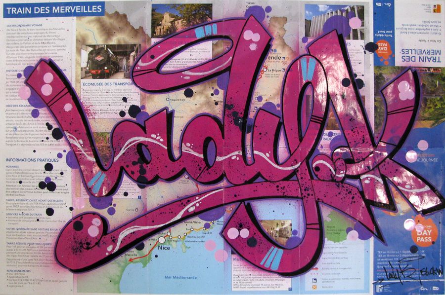 Dessin de LADY K a pour titre  LADY K SUR TRAIN DES MERVEILLES style street pop art dim : LADY Kprix: