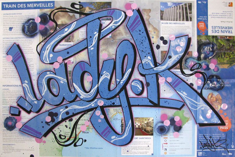 Dessin de LADY K a pour titre  LADY K SUR TRAIN DES MERVEILLES style street pop art dim : LADY Kprix: