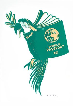 Editions d'art de DUGUDUS a pour titre  WORLD PASSPORT 50x70 style graphique dim : DUGUDUSprix:80