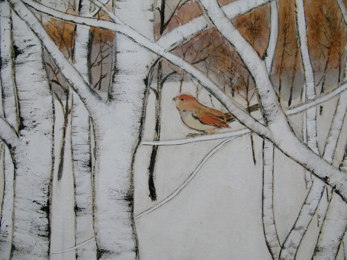 Tableau de JEONG MIN LEE a pour titre  Dyptique - Deux oiseaux dans les bouleaux style figuratif dim : JEONG MIN LEEprix:1000