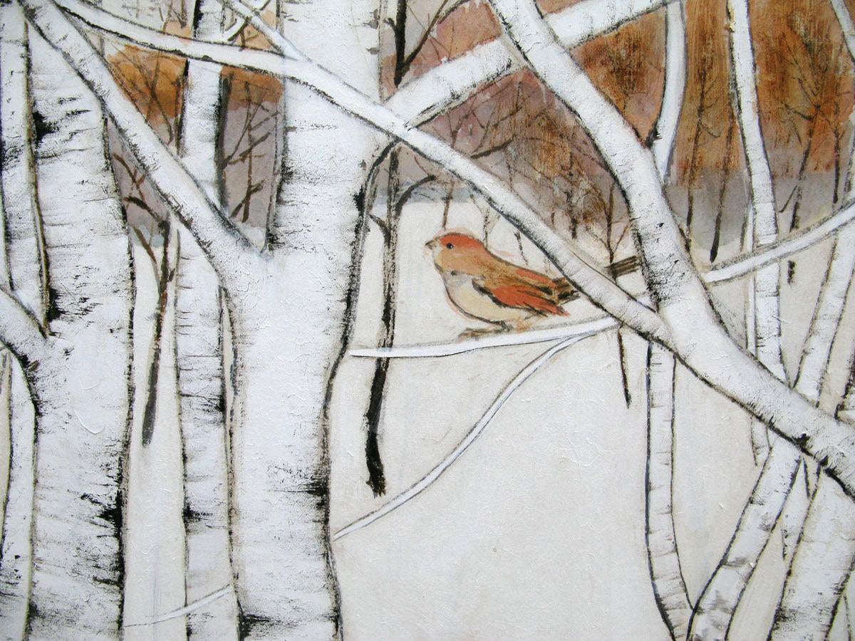 Diptych - Two Birds in the Birch Trees
