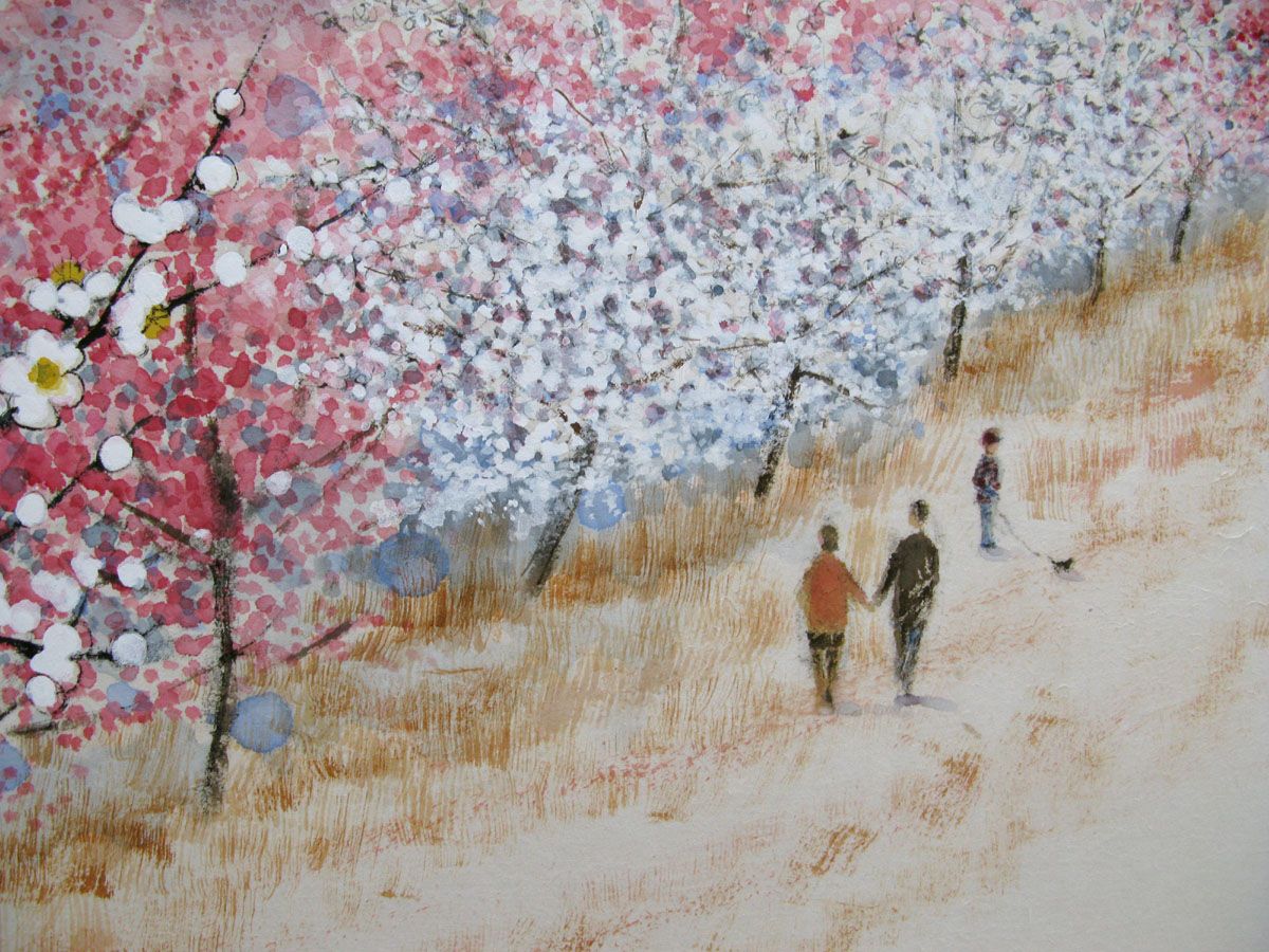 Tableau de JEONG MIN LEE a pour titre  Dyptique - Promenade dans un verger style figuratif dim : JEONG MIN LEEprix:1400