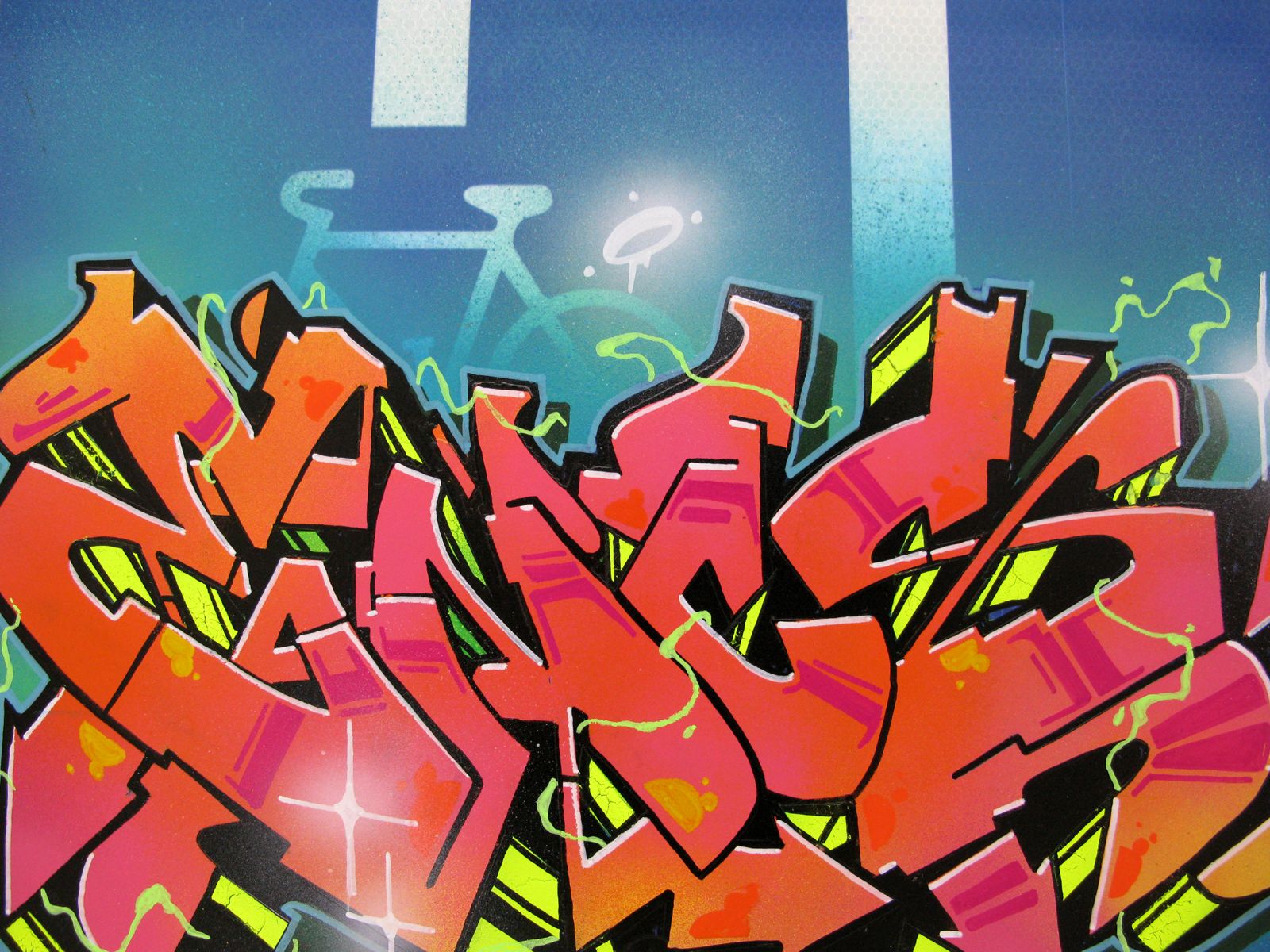 Tableau de ENCS a pour titre  Attention vélo style graffiti, street art dim : ENCSprix:400