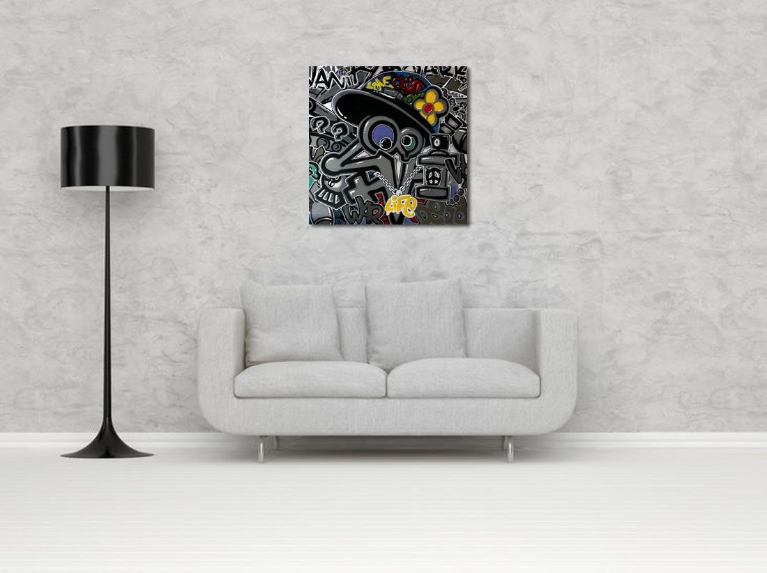 Tableau de GUTI a pour titre  LOVE IS LIFE style graffiti, street art dim : GUTIprix:700