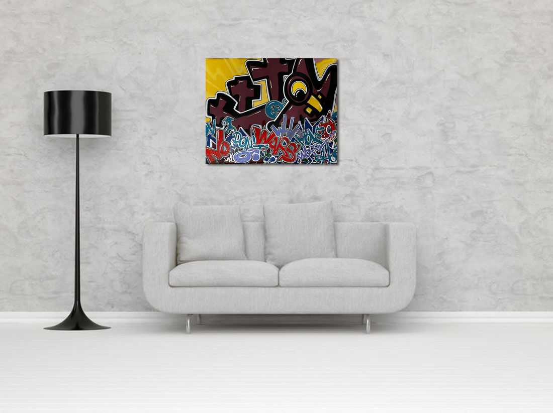 Tableau de GUTI a pour titre  NO WAR style graffiti, street art dim : GUTIprix:700