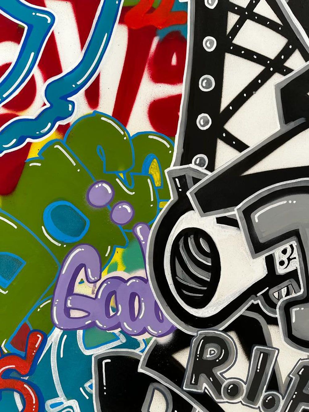Tableau de GUTI a pour titre  RIP WHY style graffiti, street art dim : GUTIprix:850