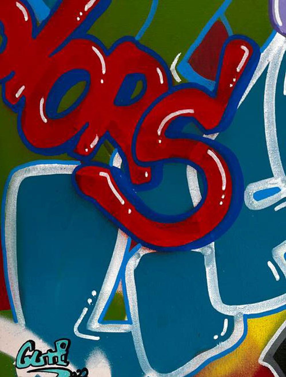 Tableau de GUTI a pour titre  RIP WHY style graffiti, street art dim : GUTIprix:850