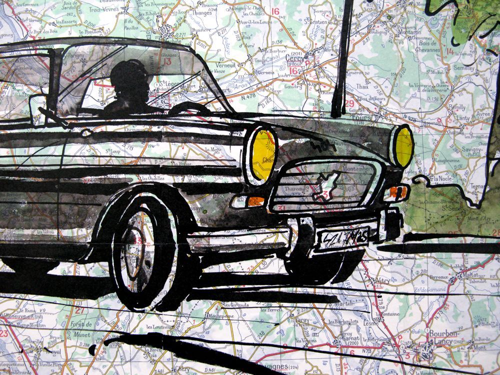 Tableau de CYRIL REGUERRE a pour titre  PEUGEOT 404 style figuratif dim : CYRIL REGUERREprix:250