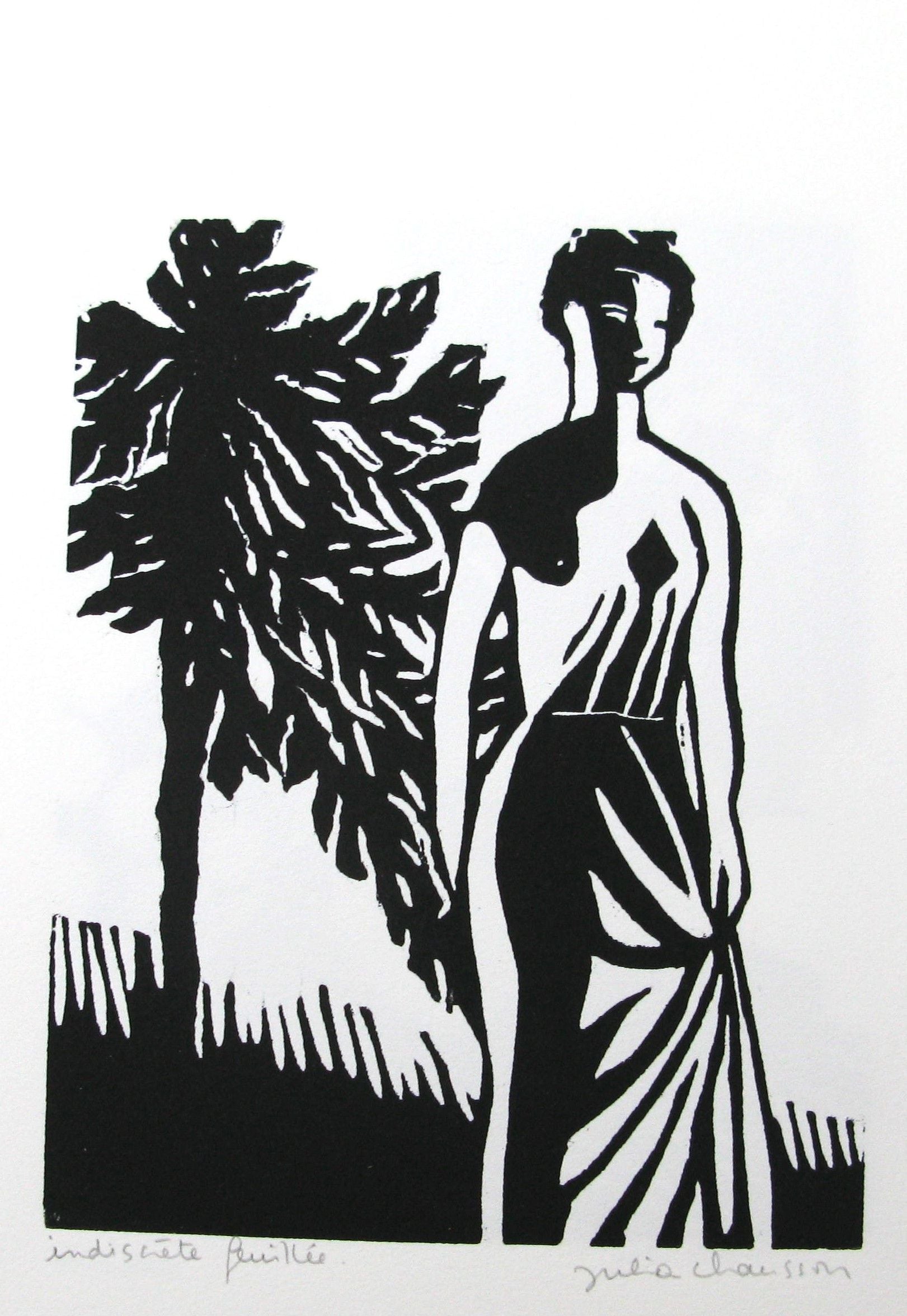 Editions d'art de JULIA CHAUSSON a pour titre  Indiscrète feuillé style figuratif dim : JULIA CHAUSSONprix:55