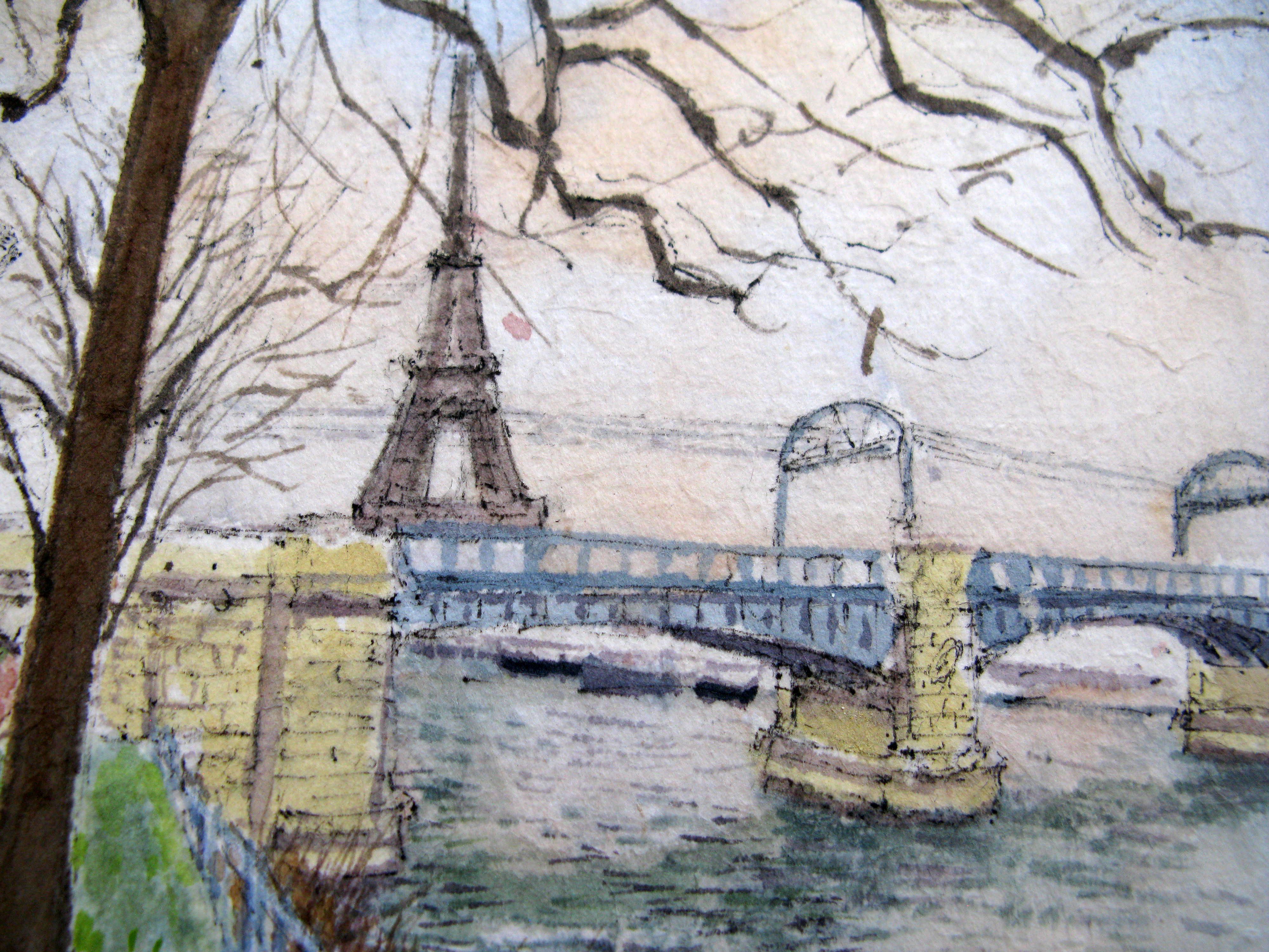Tableau de JEONG MIN LEE a pour titre  Promenade bord de Seine style figuratif dim : JEONG MIN LEEprix:90