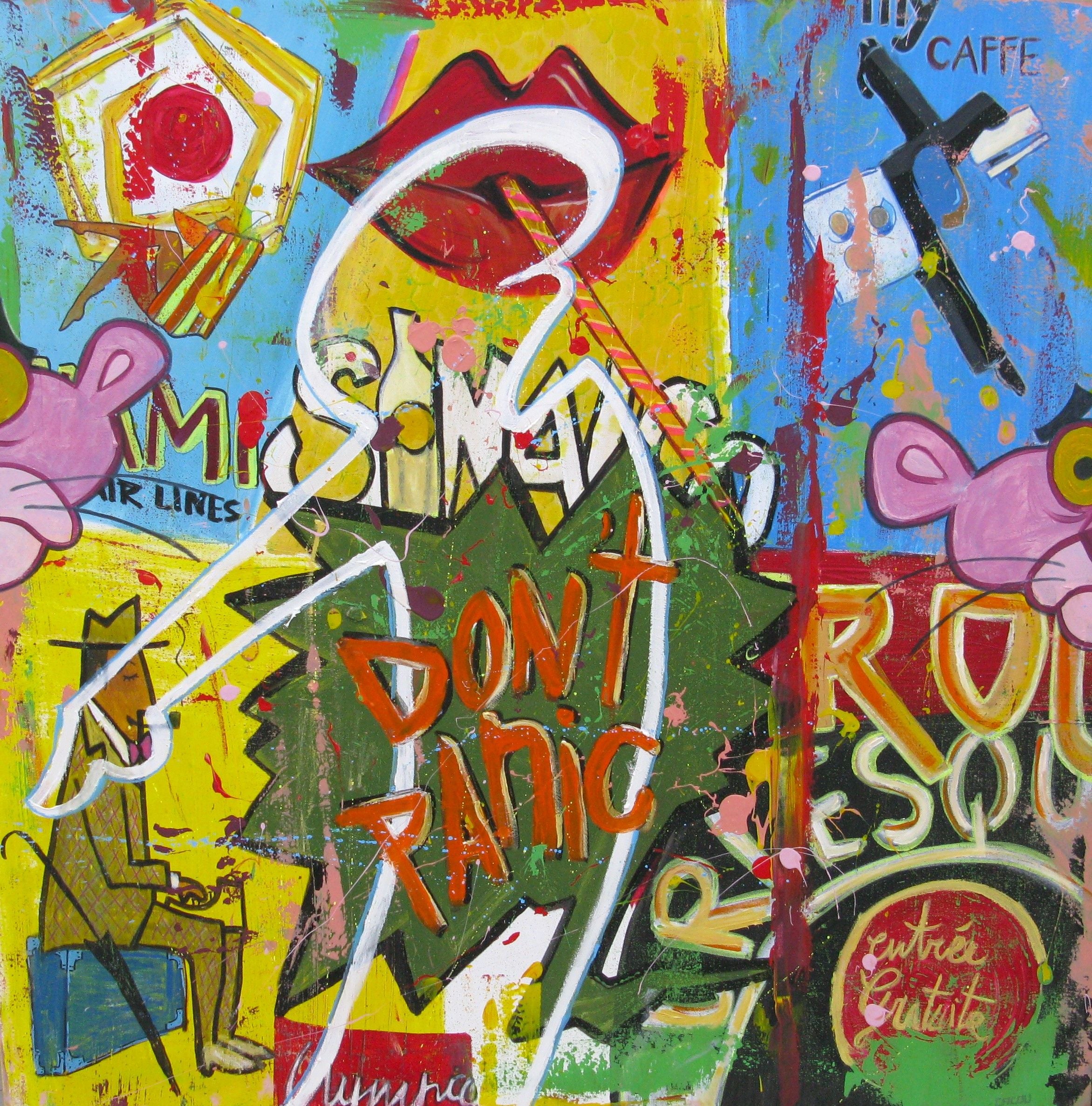 Tableau de CACOU a pour titre  DON'T PANIC style graphique dim : CACOUprix:850
