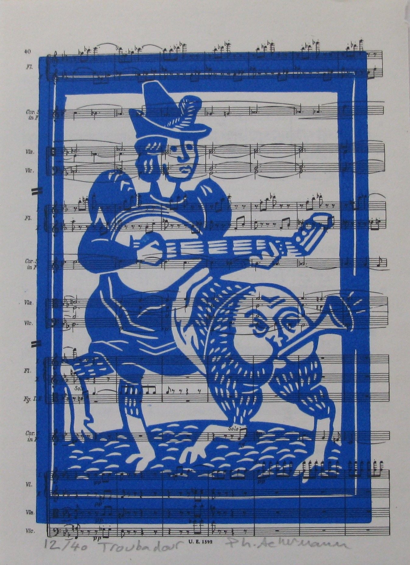 Editions d'art de PHILIPPE ACHERMANN a pour titre  TROUBADOUR Partitions style figuratif dim : PHILIPPE ACHERMANNprix:35