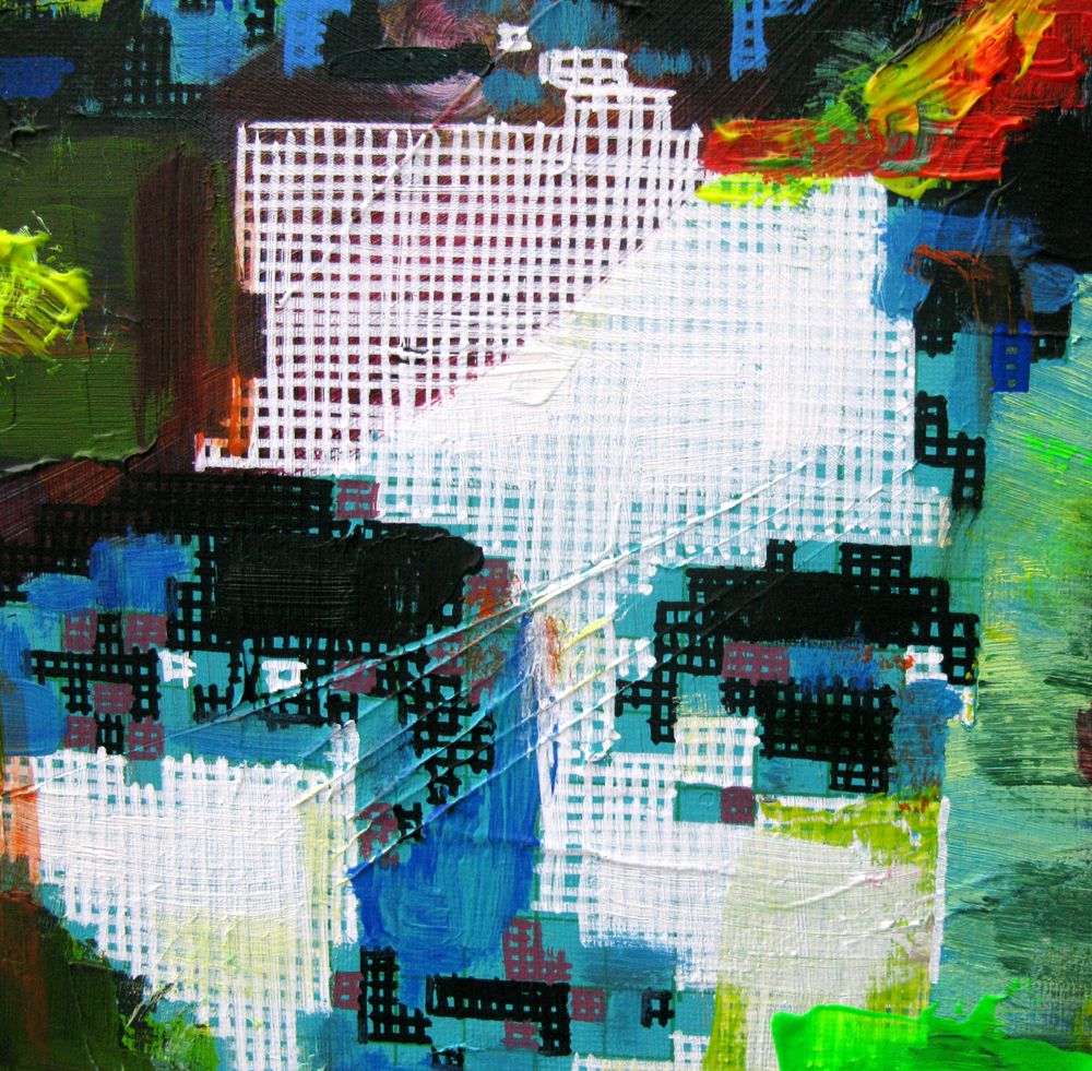 Tableau de NICOLAS JESBAC a pour titre  Réappropriation Humaine-Visage de ville 1 style street art dim : NICOLAS JESBACprix:280