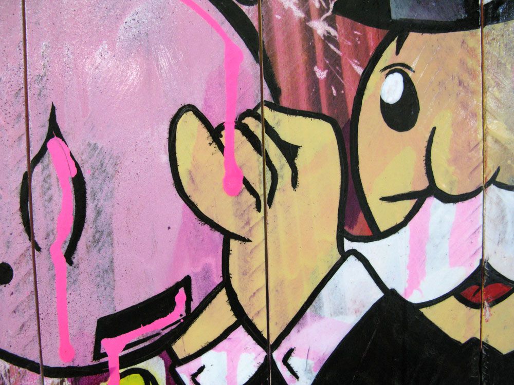 Tableau de JUG a pour titre  PINK MONEY style street pop art dim : JUGprix:450