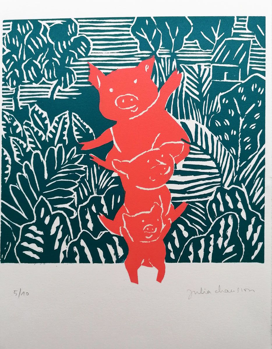 Editions d'art de JULIA CHAUSSON a pour titre  LE TRIO style figuratif dim : JULIA CHAUSSONprix:80