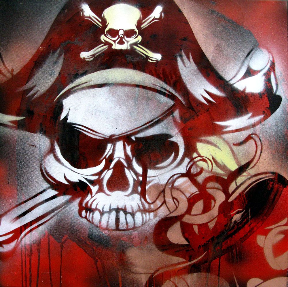Tableau de KARO TRASS a pour titre  PORTRAIT DE PIRATE style street pop art, street art dim : KARO TRASSprix:350