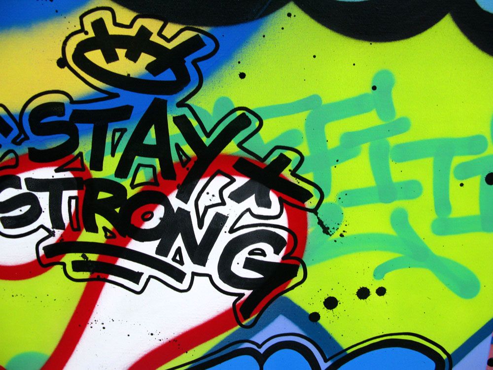 Tableau de KENY a pour titre  STAY STRONG style graffiti, street art dim : KENYprix:550
