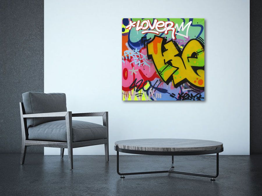 Tableau de KENY a pour titre  LOVER TOYZER style graffiti, street art dim : KENYprix:800