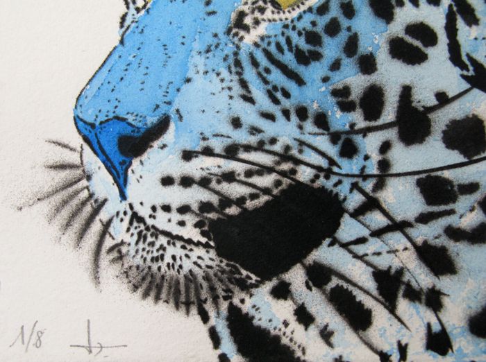 Dessin de MOSKO a pour titre  LEOPARD BLEU style figuratif dim : MOSKOprix:220