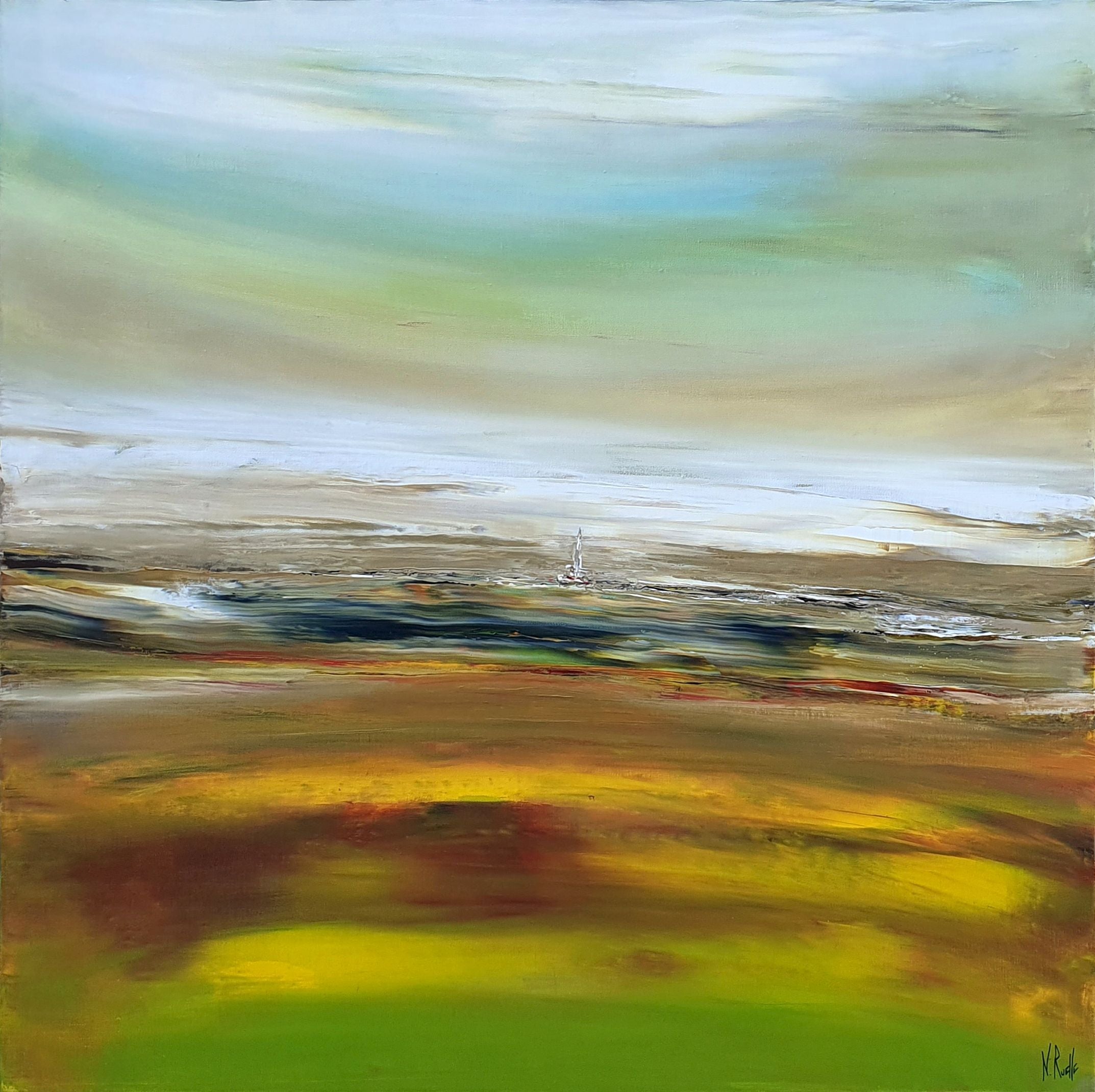 Tableau de RUELLE NICOLAS a pour titre  LE LONG VOYAGE style abstrait dim : RUELLE NICOLASprix:1000