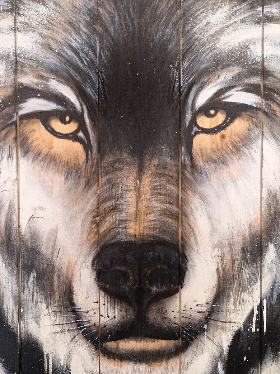 Tableau de ART HM a pour titre  Loup sur Bois style figuratif, graphique dim : ART HMprix:1000