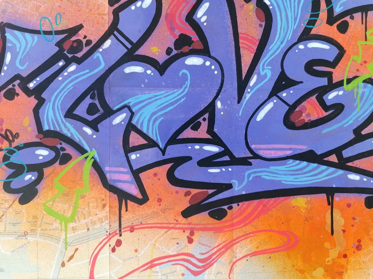 Dessin de LADY K a pour titre  LOVE SUR COPENHAGEN style street pop art dim : LADY Kprix:400