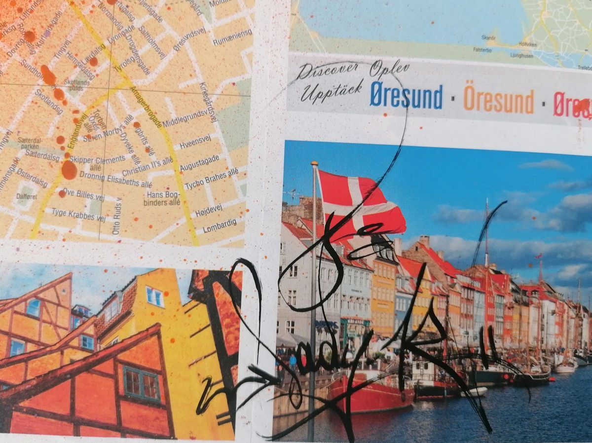 Dessin de LADY K a pour titre  LOVE SUR COPENHAGEN style street pop art dim : LADY Kprix:400