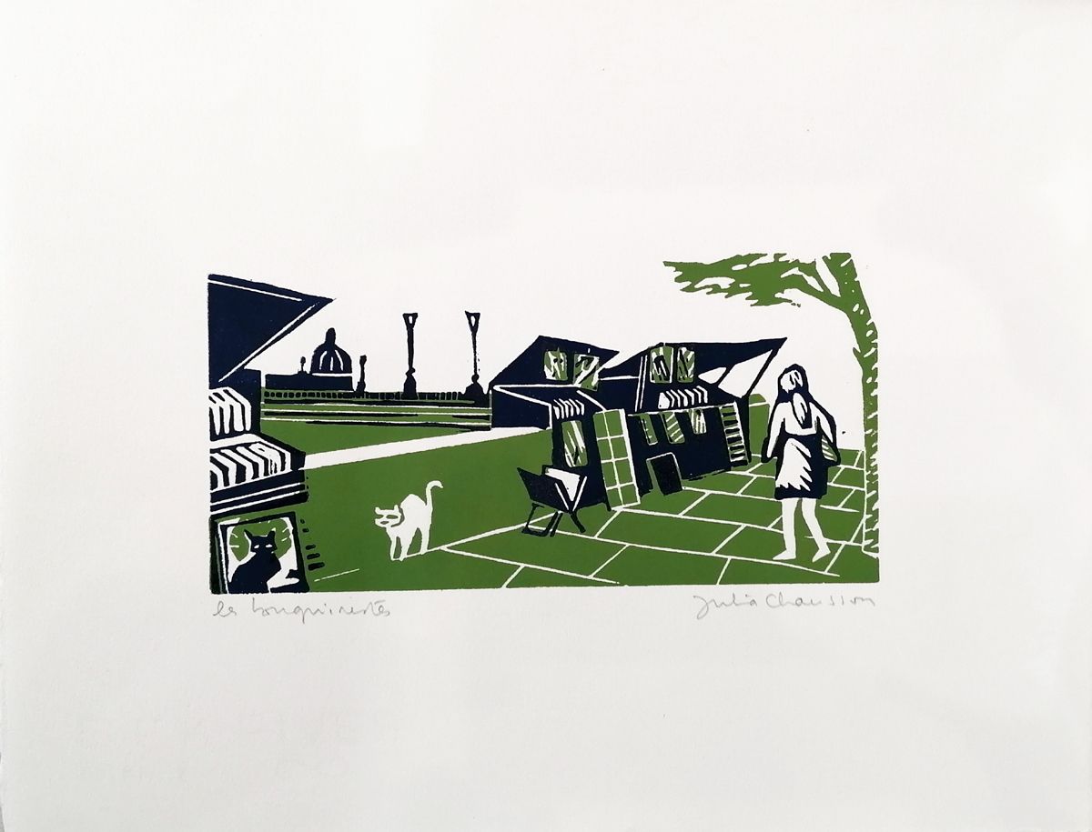 Editions d'art de JULIA CHAUSSON a pour titre  LES BOUQUINISTES style figuratif dim : JULIA CHAUSSONprix:65
