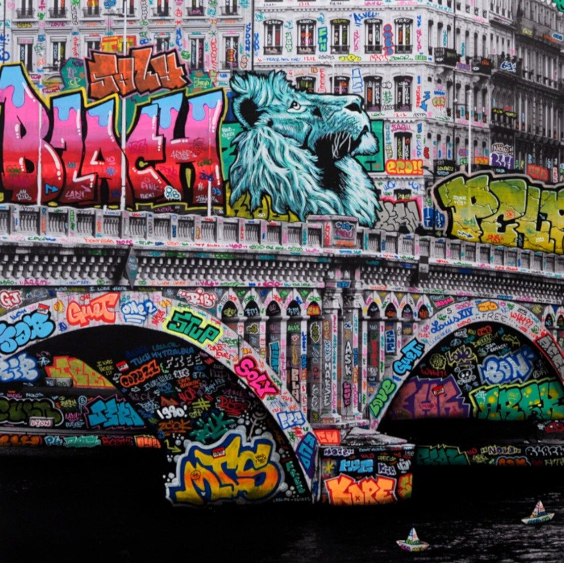 Editions d'art de BLACH a pour titre  VIC  Lyon Noir & Blanc style graffiti, street art dim : BLACHprix:120
