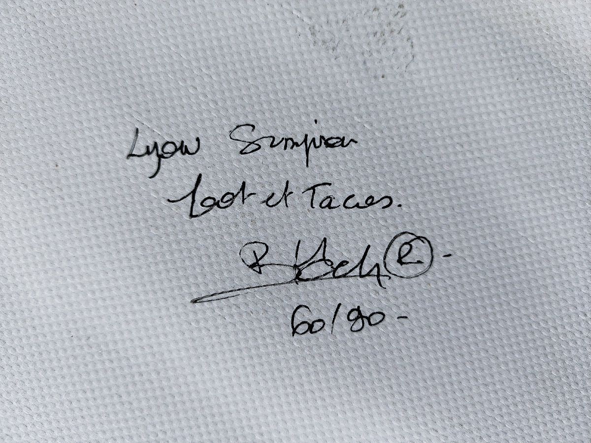 Tableau de BLACH a pour titre  Lyon Simpson Foot et Tacos style graffiti, street art dim : BLACHprix:550