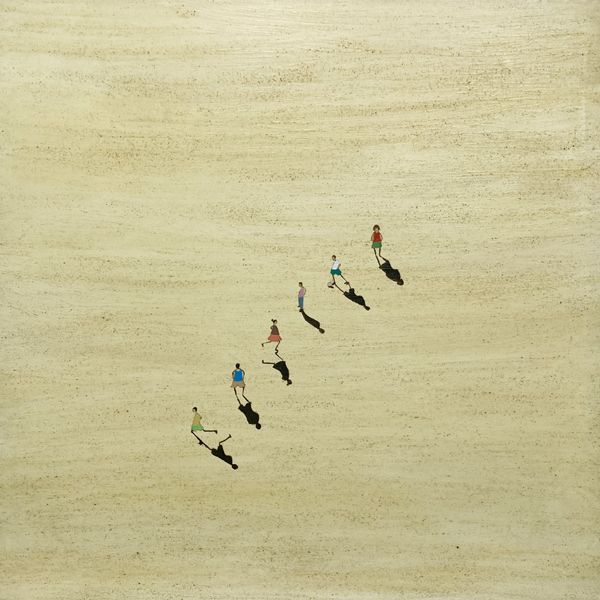 Tableau de MARCOS ZRIHEN NOWOTNY a pour titre  Gamins en ligne style figuratif dim : MARCOS ZRIHEN NOWOTNYprix:800