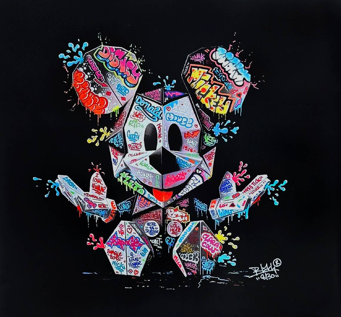 Editions d'art de BLACH a pour titre  Mickey Origami style graffiti, street art dim : BLACHprix:90
