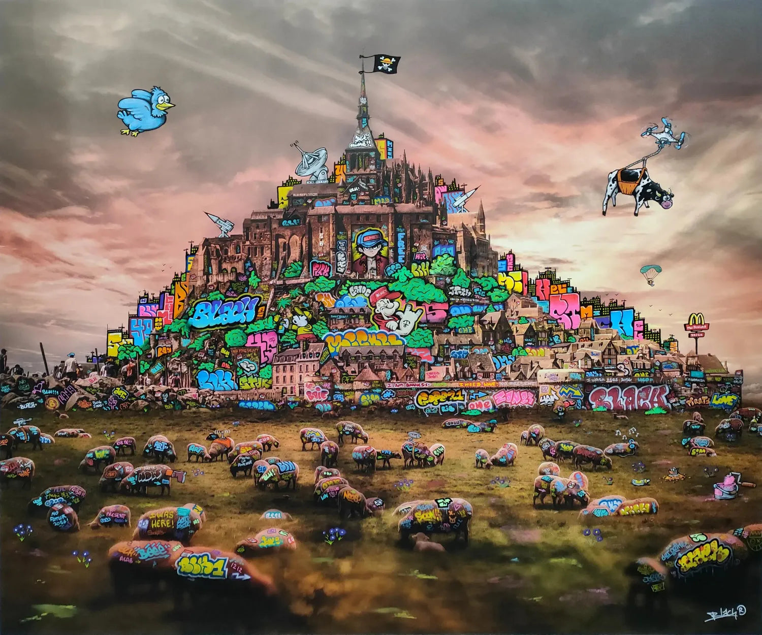 Editions d'art de BLACH a pour titre  Mont Saint Michel Apocalypse 3054 style graffiti, street art dim : BLACHprix:230