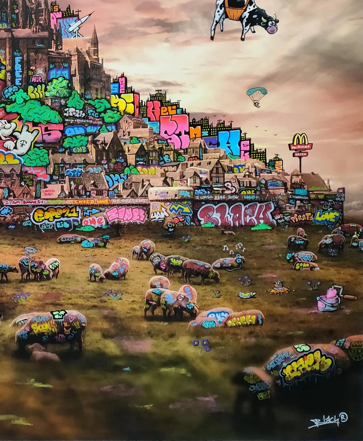 Editions d'art de BLACH a pour titre  Mont Saint Michel Apocalypse 3054 style graffiti, street art dim : BLACHprix:230